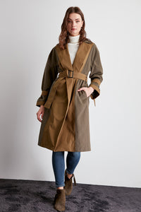 Trendyol Metal Buckle Arched Color Block Long Trench Coat TWOSS20TR0003