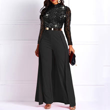 Load image into Gallery viewer, Black Long Sleeve Plus Size High Waist Straight Plain Jumpsuit Women Elegant Formal Party Slim Ladies Wide Leg Jumpsuits