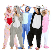 Load image into Gallery viewer, New Winter Women Men Unisex Adult Cute Cartoon Onesie Animal Pajamas unicornio Unicorn Stitch Kigurumi Flannel Nightie Sleepwear