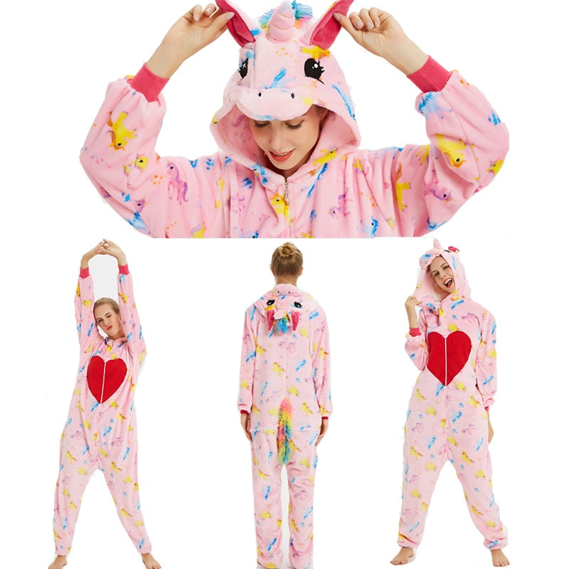 New Winter Women Men Unisex Adult Cute Cartoon Onesie Animal Pajamas unicornio Unicorn Stitch Kigurumi Flannel Nightie Sleepwear