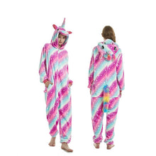 Load image into Gallery viewer, New Winter Women Men Unisex Adult Cute Cartoon Onesie Animal Pajamas unicornio Unicorn Stitch Kigurumi Flannel Nightie Sleepwear