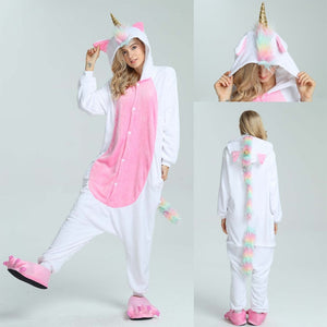 New Winter Women Men Unisex Adult Cute Cartoon Onesie Animal Pajamas unicornio Unicorn Stitch Kigurumi Flannel Nightie Sleepwear