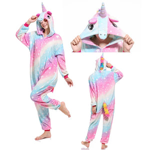 New Winter Women Men Unisex Adult Cute Cartoon Onesie Animal Pajamas unicornio Unicorn Stitch Kigurumi Flannel Nightie Sleepwear