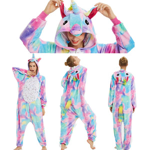 New Winter Women Men Unisex Adult Cute Cartoon Onesie Animal Pajamas unicornio Unicorn Stitch Kigurumi Flannel Nightie Sleepwear