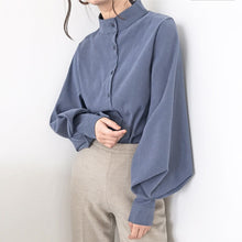 Load image into Gallery viewer, Vintage Lantern Sleeve Autumn Winter Thicken Women Shirt Blouses Single Breasted Blouse Female Loose Shirts Tops blusas mujer