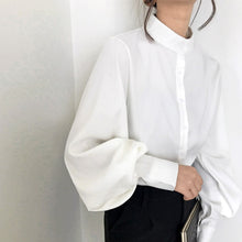 Load image into Gallery viewer, Vintage Lantern Sleeve Autumn Winter Thicken Women Shirt Blouses Single Breasted Blouse Female Loose Shirts Tops blusas mujer