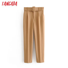 将图片加载到图库查看器，Tangada black suit pants woman high waist pants sashes pockets office ladies pants fashion middle aged pink yellow pants 6A22