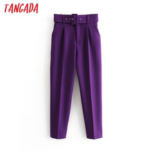 将图片加载到图库查看器，Tangada black suit pants woman high waist pants sashes pockets office ladies pants fashion middle aged pink yellow pants 6A22