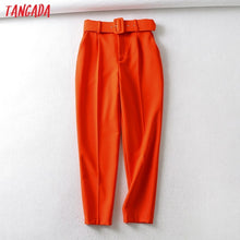 将图片加载到图库查看器，Tangada black suit pants woman high waist pants sashes pockets office ladies pants fashion middle aged pink yellow pants 6A22