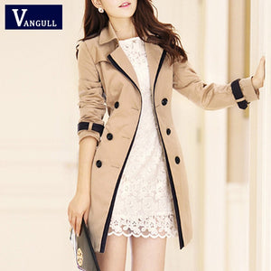 Vangull 2019 Fashion Women Thin Trench Coat Turn-down Collar Double Breasted Patchwork Long Trench Coat Slim Plus Size Wind coat