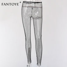 Load image into Gallery viewer, Fantoye Crystal Diamond Mesh Pants Women Sexy Summer Hollow Out Transparent Loose Long Fishnet Pants 2020 New BeachWear Trousers