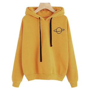 Adisputent 2020 Women Hoodies Casual Planet Print Solid Color Loose Drawstring Sweatshirt Fashion Long Sleeve Hooded Female Tops