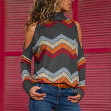 Load image into Gallery viewer, Blusas femininas sexy ombro frio topos casual gola alta de malha jumper pulôver impressão camisa de manga comprida blusas mujer