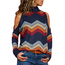 Load image into Gallery viewer, Blusas femininas sexy ombro frio topos casual gola alta de malha jumper pulôver impressão camisa de manga comprida blusas mujer