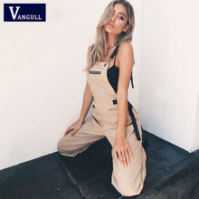 Load image into Gallery viewer, Vangull New Khaki Rompers Womens Jumpsuit Long Elegant Zipper Pockets Sleeveless Adjusted Strap High Waist Cotton Fashion Summer