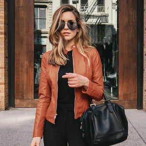 women slim black leather jacket 2020 autumn oversized streetwear with zipper PU leather coats casual outwear jaqueta de couro