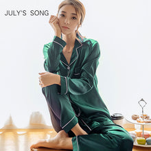 Load image into Gallery viewer, JULY&#39;S SONG 2  Piece Autumn Women Sleepwear Faux Silk Satin Pajamas Set Long Sleeve Sleepwear Pajamas Suit Female Homewear