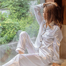 Load image into Gallery viewer, JULY&#39;S SONG 2  Piece Autumn Women Sleepwear Faux Silk Satin Pajamas Set Long Sleeve Sleepwear Pajamas Suit Female Homewear