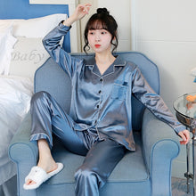 Load image into Gallery viewer, JULY&#39;S SONG 2  Piece Autumn Women Sleepwear Faux Silk Satin Pajamas Set Long Sleeve Sleepwear Pajamas Suit Female Homewear