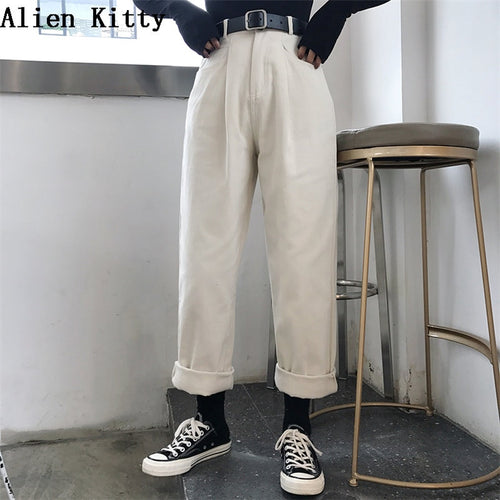 Alien Kitty Loose High Waist Thin Pants Women 2019 Spring Autumn Femme Fashion Simple Casual Solid Pants Girls  All-Match Fresh