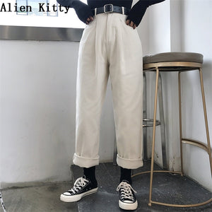 Alien Kitty Loose High Waist Thin Pants Women 2019 Spring Autumn Femme Fashion Simple Casual Solid Pants Girls  All-Match Fresh